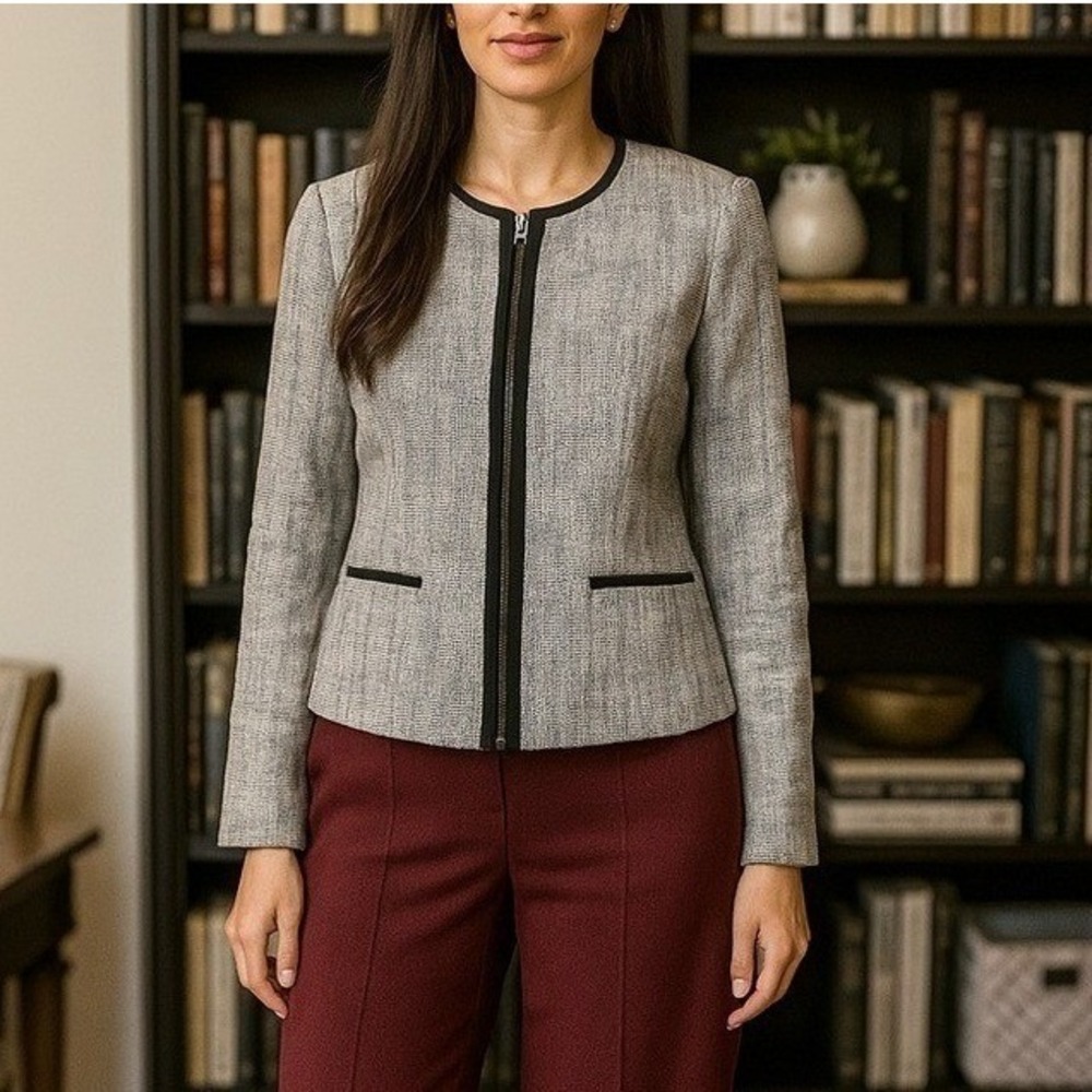 212 Collection Black/White Tweed Zip Up Blazer Jacket